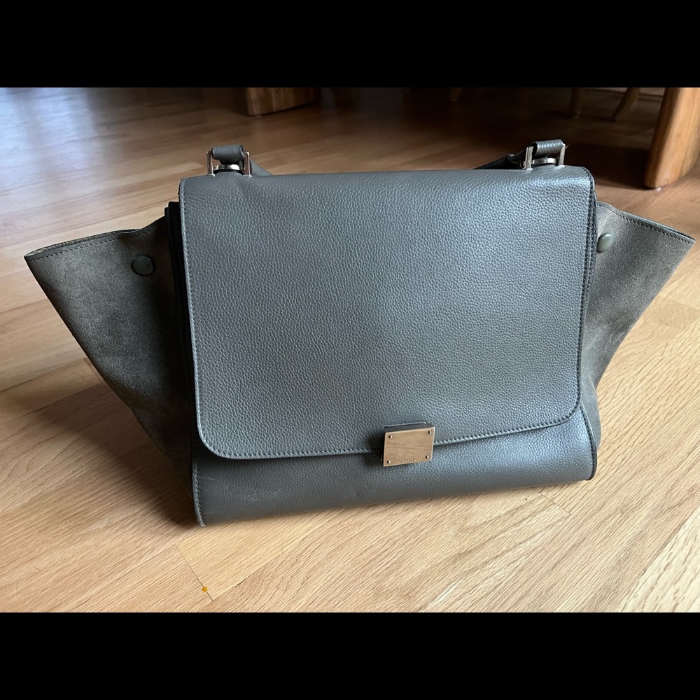 Celine Medium Trapeze Gray Leather Satchel